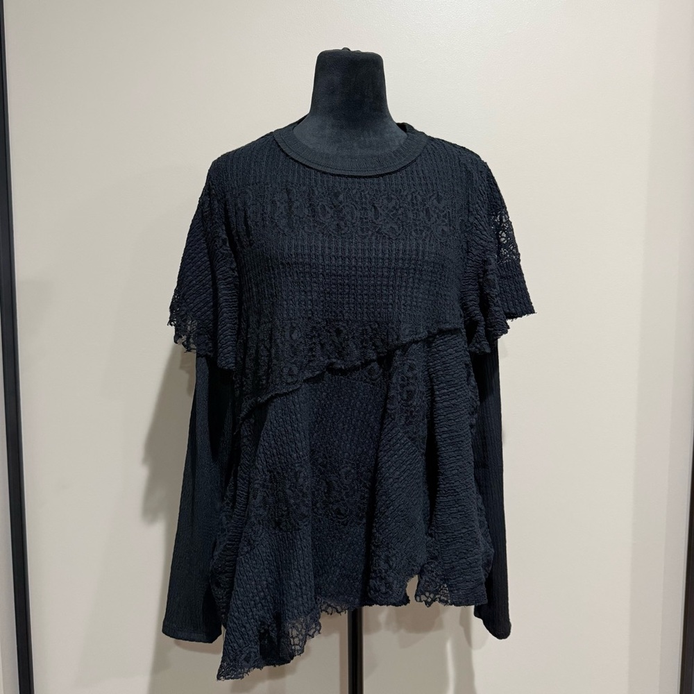 Free People Black Snowfall Lace Long sleeve Top